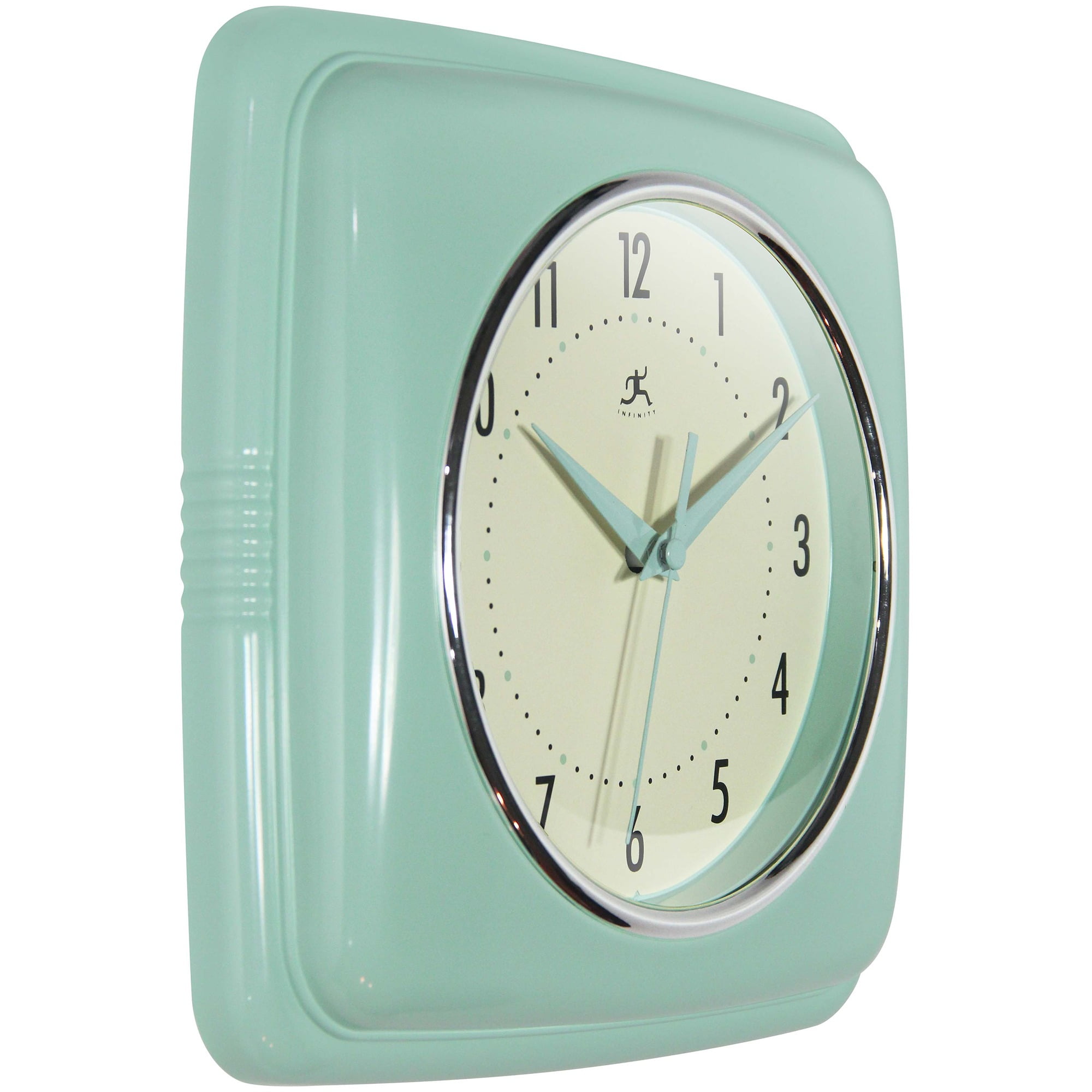 Infinity Instruments Square Retro Wall Clock, Pastel Green, 9.25"
