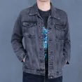 thumbnail image 3 of Abrigo vaquero para hombre, chaqueta vaquera de hombros anchos, abrigo de otoño para hombre, azul desgastado, talla grande, ropa masculina coreana, talla L, Joker, moda, 3 of 5