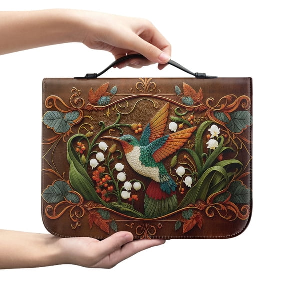 Chririnla Teal Floral Hummingbird Bible Cover for Men Women,Large Leather Bible Case Fit Book Up to 11x8x2 Inch,Bible Covers Bible Study Carrier Church Bags Handle & Zipper