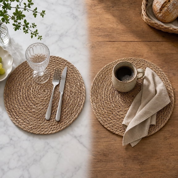 XiYing Round Hand Woven Rattan Placemats Set Of 1 | Natural Straw Woven Table Mats for Dining Table | Heat Resistant Trivets for Hot Dishes | Non Slip Braided Coasters for Cups