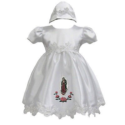 Baby Girl Church Christening Formal 2pc Virgin Mary Dress Bonnet sz 0-30M White