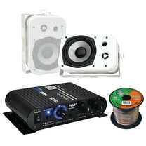 Pyle PFA330BT Amp System w/ 2x 5.25" 400W Indoor/Outdoor White Waterproof Speakers, Speaker Wire