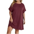 thumbnail image 2 of Taylonsss Fashion Plus Size Women Loose Round-Neck Summer Short Sleeve Cotton And Linen Dress, 2 of 9