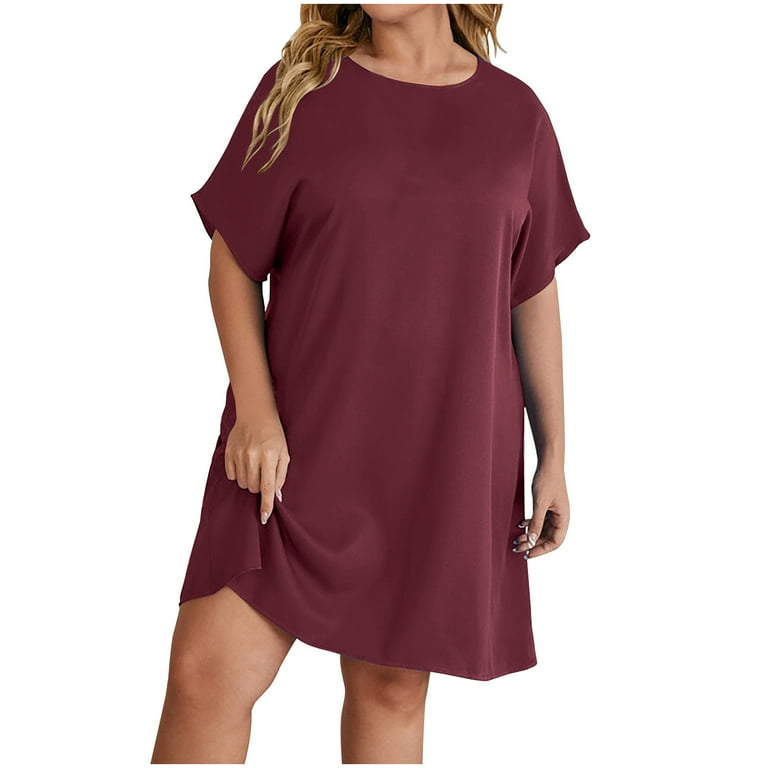 Awdenio Women's Wear to Work Dresses, Fashion Plus Size Women Loose  Round-Neck Summer Short Sleeve Cotton and Linen Dress - Walmart.com