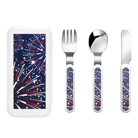 

Bingfone Red White Blue Fireworks 1 Print Toddler Utensils Kids Silverware 3pcs Safety Stainless Steel Toddler Fork Spoon Knife Set Children Flatware Set