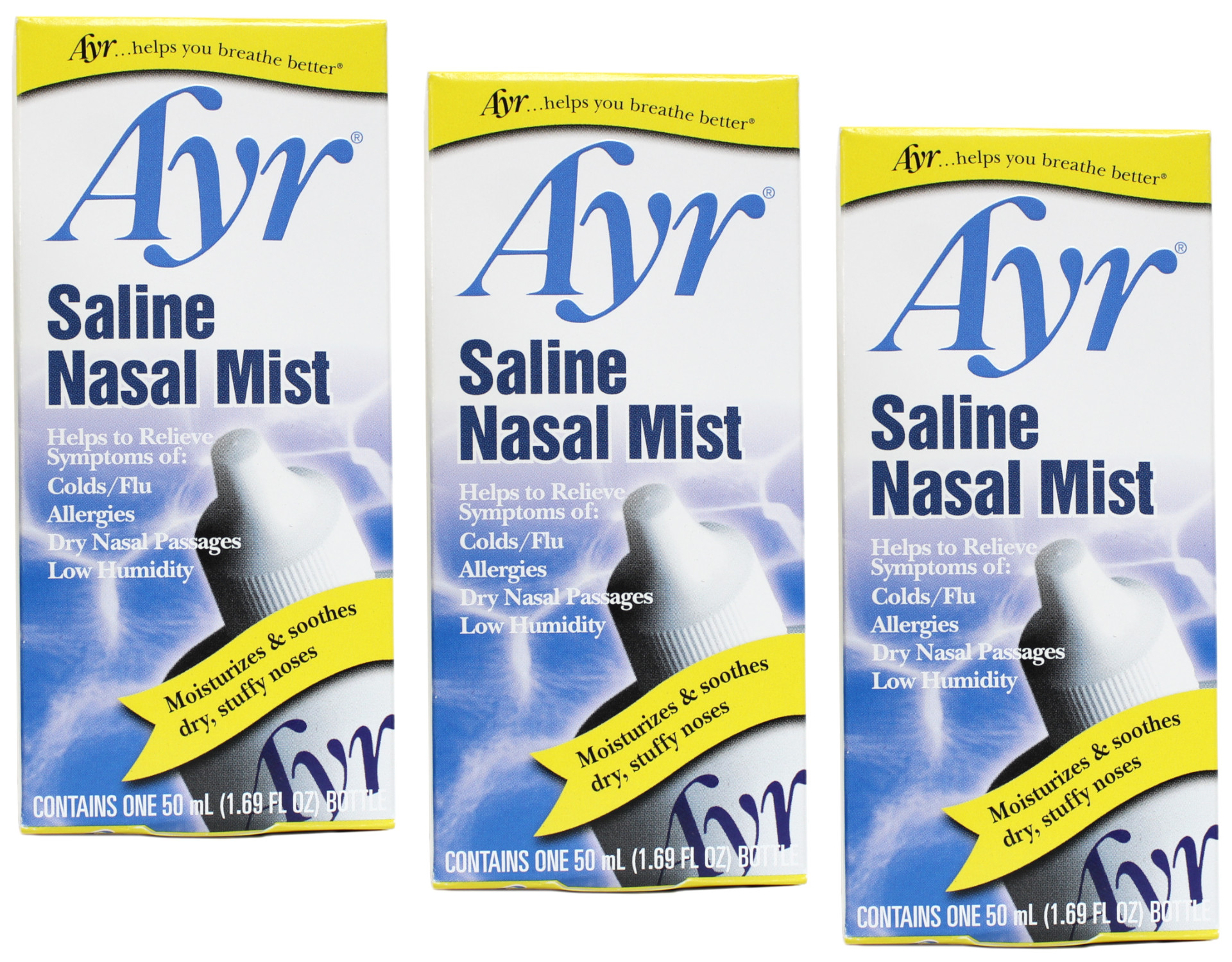 Ayr Saline Nasal Mist 50 mL (Pack of 3), Loosens and thins congestion caused by colds or allergies. By Brand AYR