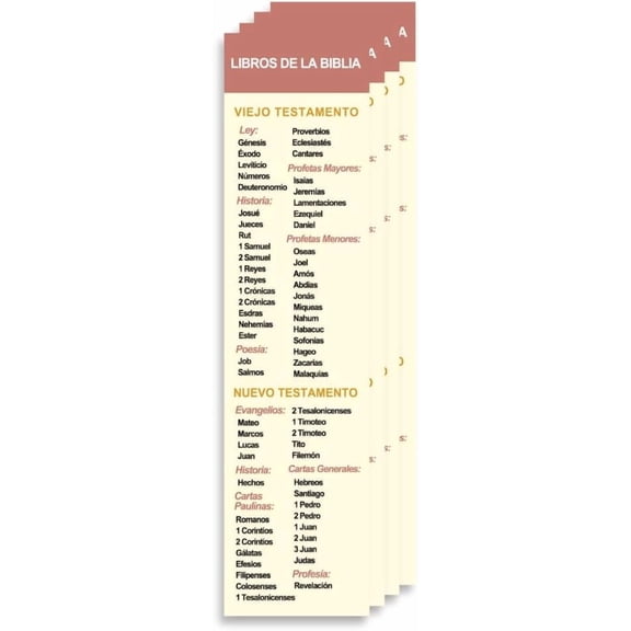 Spanish Christian Verses Bookmark | Page Marker Divider | Books of The Bible | Marcador en Español con Los Libros De La Biblia (Pack of 4)