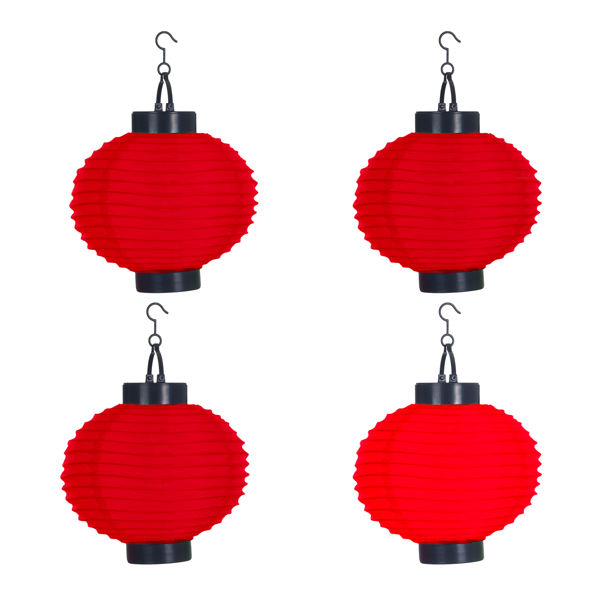 Solar Outdoor Lantern - Hanging Nylon Rechargeable LED Chinese Lighting for Garden, Patio, Gazebo, or Backyard by Pure Garden (Red, Set of 4) - image 5 of 7