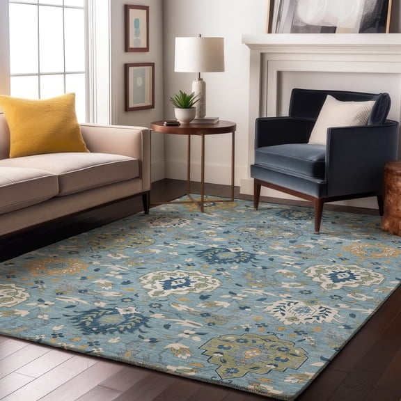 Addison Rugs Mayfield Premium Machine Washable Traditional Damask Sky Rectangle Rug, 9' x 12'