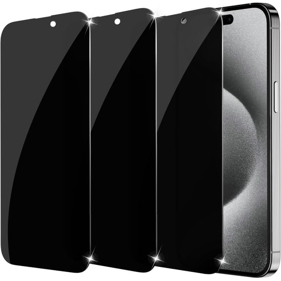 GJX 3-Pack Privacy Screen Protector for iPhone 15 Pro Max / 15 Plus 6.7 inch,Sensor Protection,9H Full Coverage Tempered Glass Anti-Spy No Bubbles Case Friendly