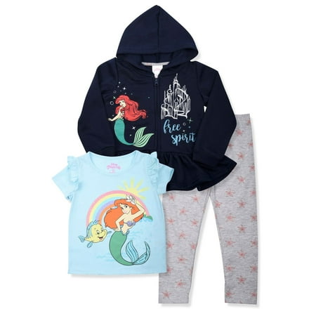 Disney Princess Ariel Zip Peplum Hoodie, T-shirt, T-shirt & Leggings, 3pc Outfit Set