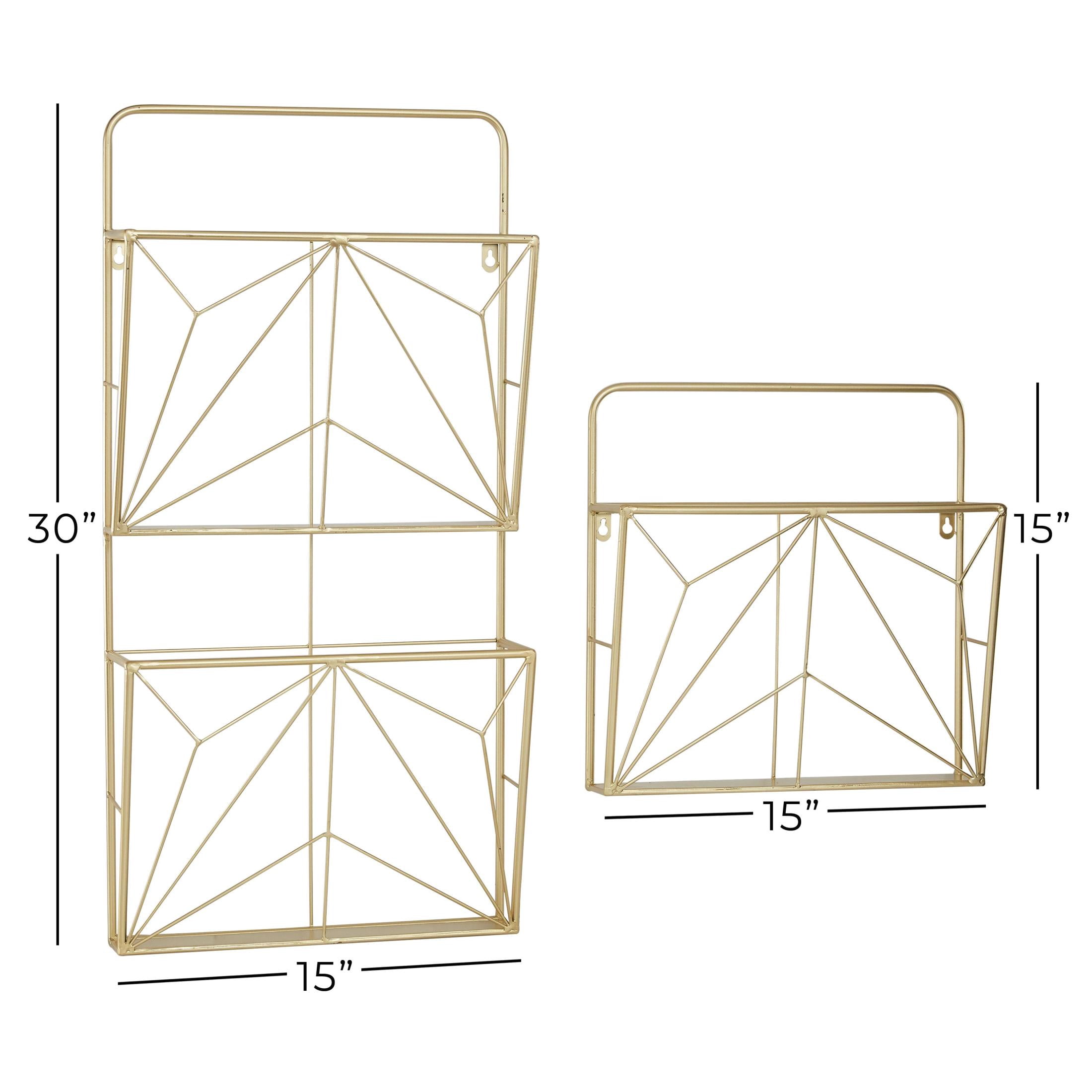 DecMode 15", 30"H 3-Tier Gold Geometric Wall Shelf (2 Count)