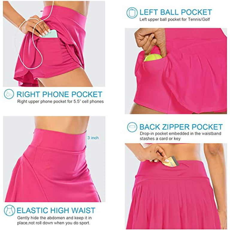 Pleated Tennis Skirts for Women with Pockets Shorts Athletic Golf Skorts  Activewear Running Workout Sports Skirt (Hot Pink,XX-Small)