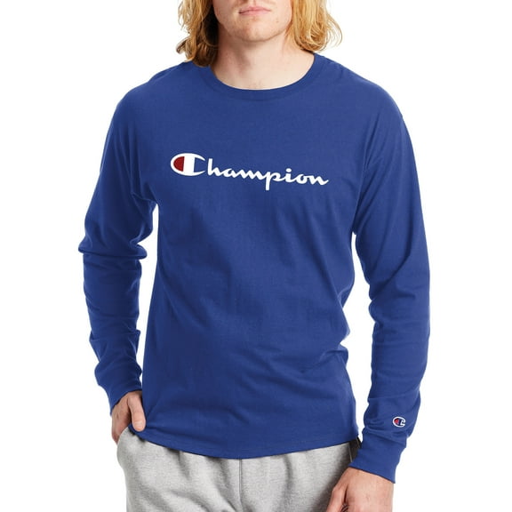 Champion Men’s Script Logo Classic Long Sleeve Graphic Tee Shirt, Sizes S-2XL, Champion Long Sleeve T-Shirts