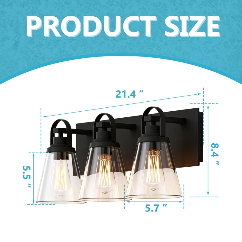 HKMGT 3-Light Modern Vanity Light Loop Top Design Black Metal Bathroom Light Fixture for Vanity