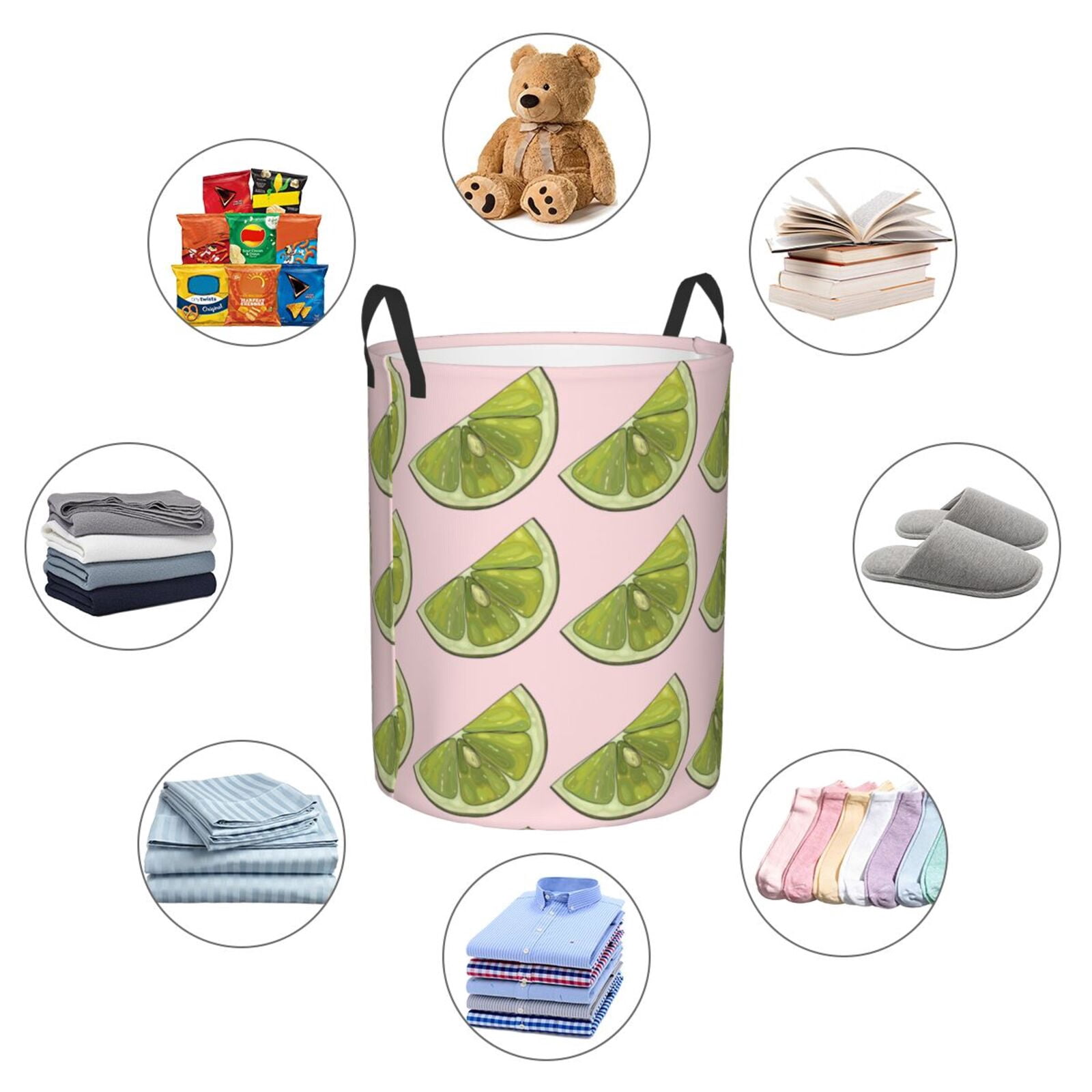 Large Laundry Basket with Handles - Cute Sea Green Limes Kids Baby Dirty Clothes Laundry Hamper for Bedroom Aesthetic
