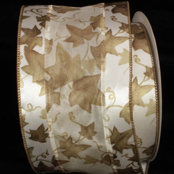 The Ribbon People Ivory and Brown Embossed Wired Craft Ribbon 4" x 20 Yards