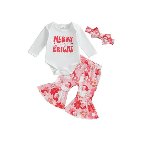 

Emmababy Christmas Romper Flared Pants and Headband Set for Baby Girls