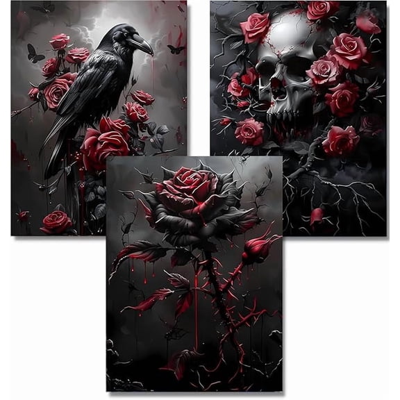 Halloween Diamond Art Kits for Adults,5D Gothic Diamond Art 3-Piece Set,DIY Full Drill Diamond Painting Kit,Home Wall Decor Diamond Painting (12x16 Inch)