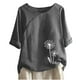 thumbnail image 1 of Blusas de Manga Corta para las Mujeres Impresas Cuello Redondo Camiseta Casual, Blusa de Algodón de Imitación para las Mujeres, 1 of 4