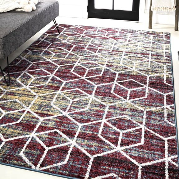 JONATHAN Y SUPERSOFT 8 x 10 Area Rug, Tumbling Blocks Modern Geometric - Multi/White, SEU101J-8