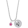 thumbnail image 1 of Delight Jewelry Silvertone Mini Translucent Hot Pink Paw Silvertone Script Initial Disc - V - Charm Necklace, 20"+3", 1 of 4