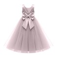 thumbnail image 3 of Elegant V-Back Satin Dress for Girls, Formal Flower Girl Gown for Wedding Birthday Party, Toddler Communion Dress with Bow Sash, 3 of 7