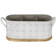 thumbnail image 4 of Northlight 11.25" White Oval Embossed Utensil Caddy with Side Handles and Wooden Base, 4 of 7