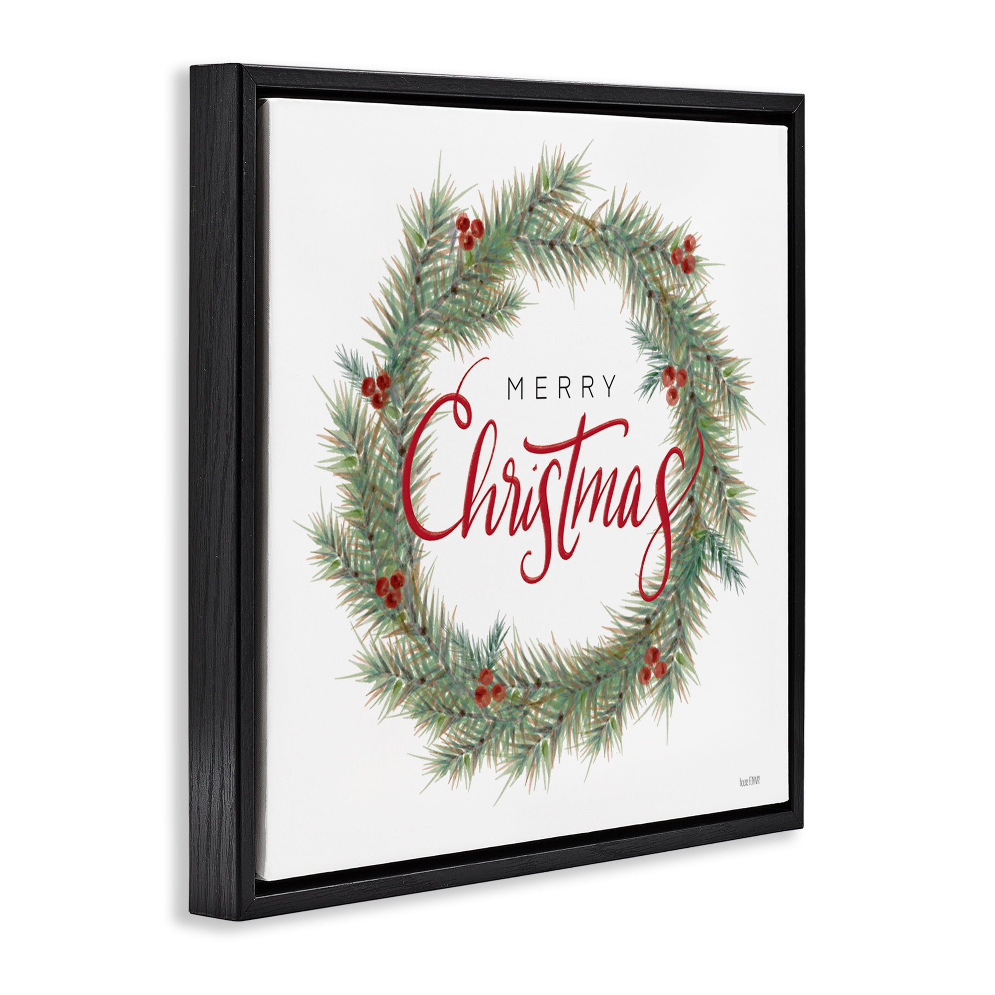 Stupell Industries Traditional Merry Wreath Holiday Painting Black Floater Framed Canvas Art Prints Wall Art, 18 x 18