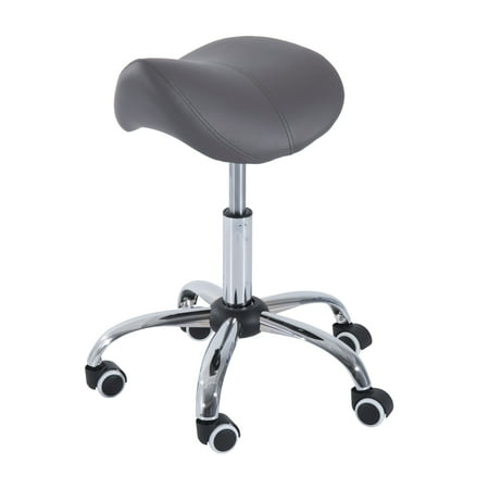 HomCom Adjustable Height Rolling Massage Salon Spa Stool Saddle Chair - Grey