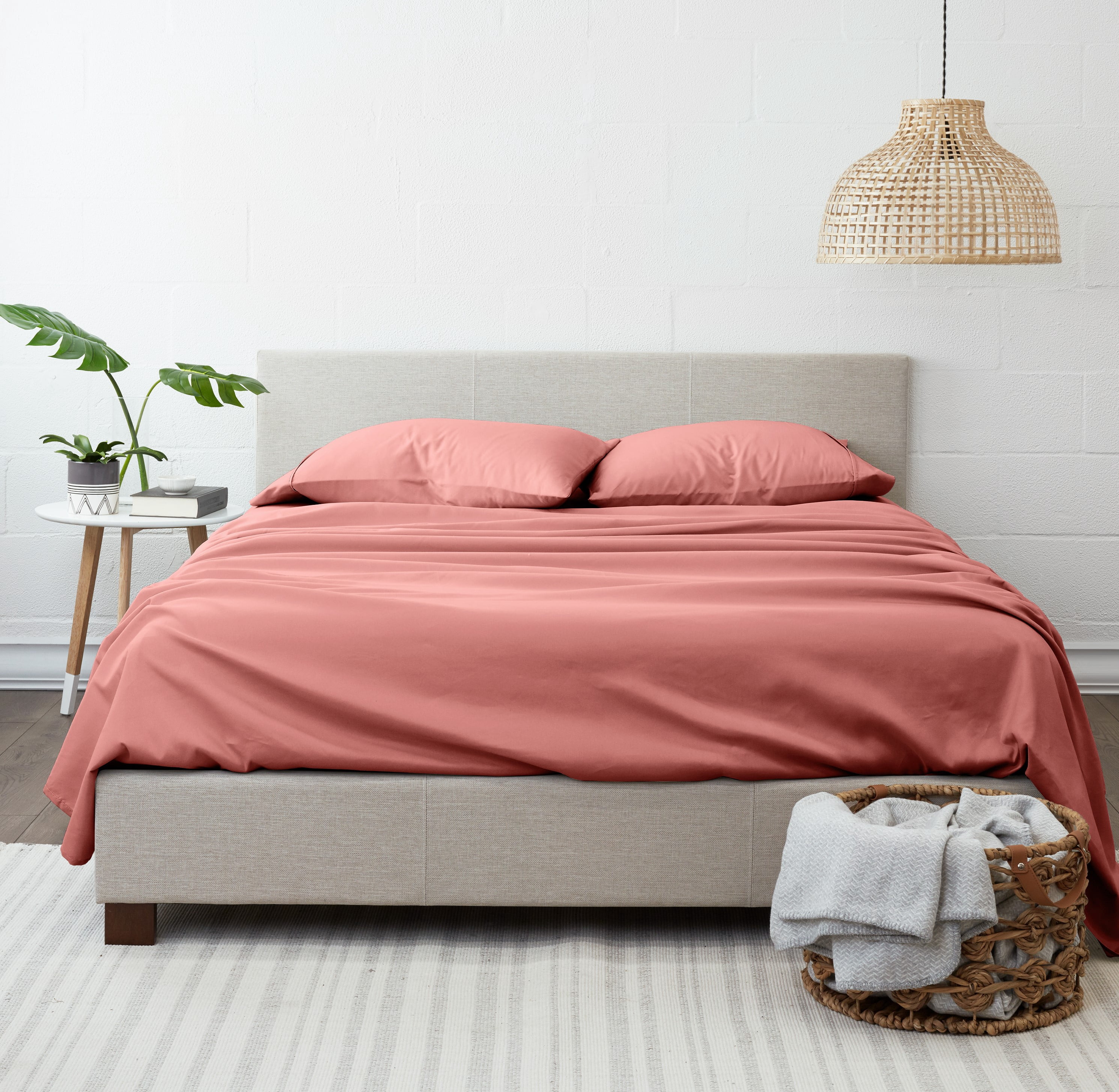Noble Linens 4 Piece Solid Microfiber Bed Sheet Set, Clay, King