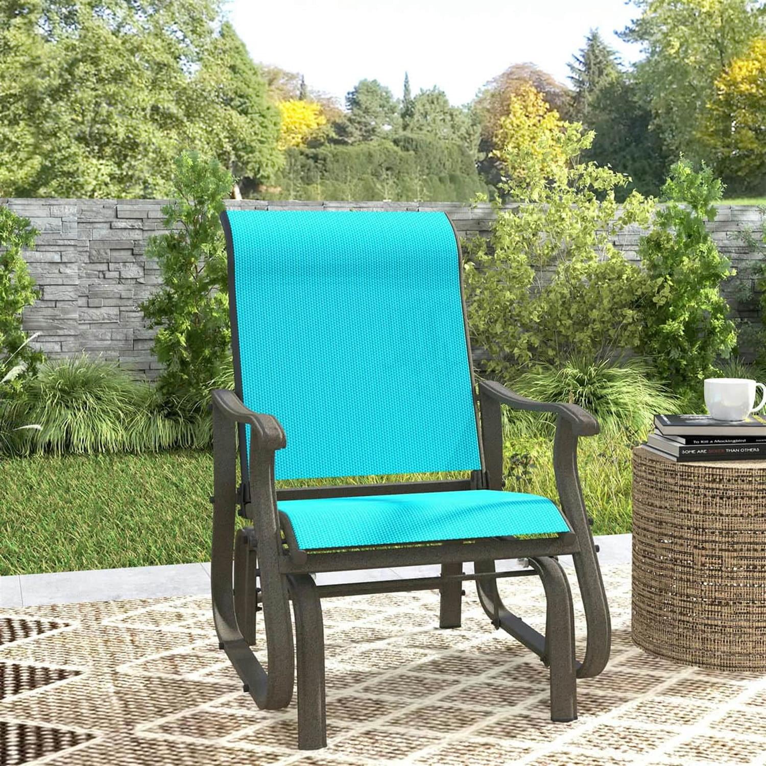 Demi Bonn 38" Outdoor Swing Chair with Mesh Seat, Steel Frame, Patio Glider for Backyard, Garden, Porch, Comfortable Relaxation, Blue