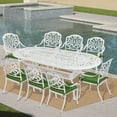 thumbnail image 7 of VIVIJASON 9-Piece Outdoor Furniture Dining Set, All-Weather Cast Aluminum Patio Conversation Set Include 8 Cushioned Chairs and an Oval Table with Umbrella Hole for Lawn Backyard (White/Green Cushion, 7 of 7