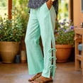 thumbnail image 2 of Zjunqe Summer Cotton Linen Pants Casual High Waist Comfy Lightweight Gauze Pants with Pockets Beach Vacation Trousers Bow Tie Side Wide Leg Lounge Bottom Loose Fit Going Out Pants Light Green Xl, 2 of 5