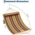 thumbnail image 3 of IdealHouse Double Quilted Fabric Hammock with Hardwood Spreader Bars and Pillow 450 LBS Capacity 2 Person Large Hammock for Outdoor Patio Backyard Poolside（Red and Yellow Stripes）, 3 of 7