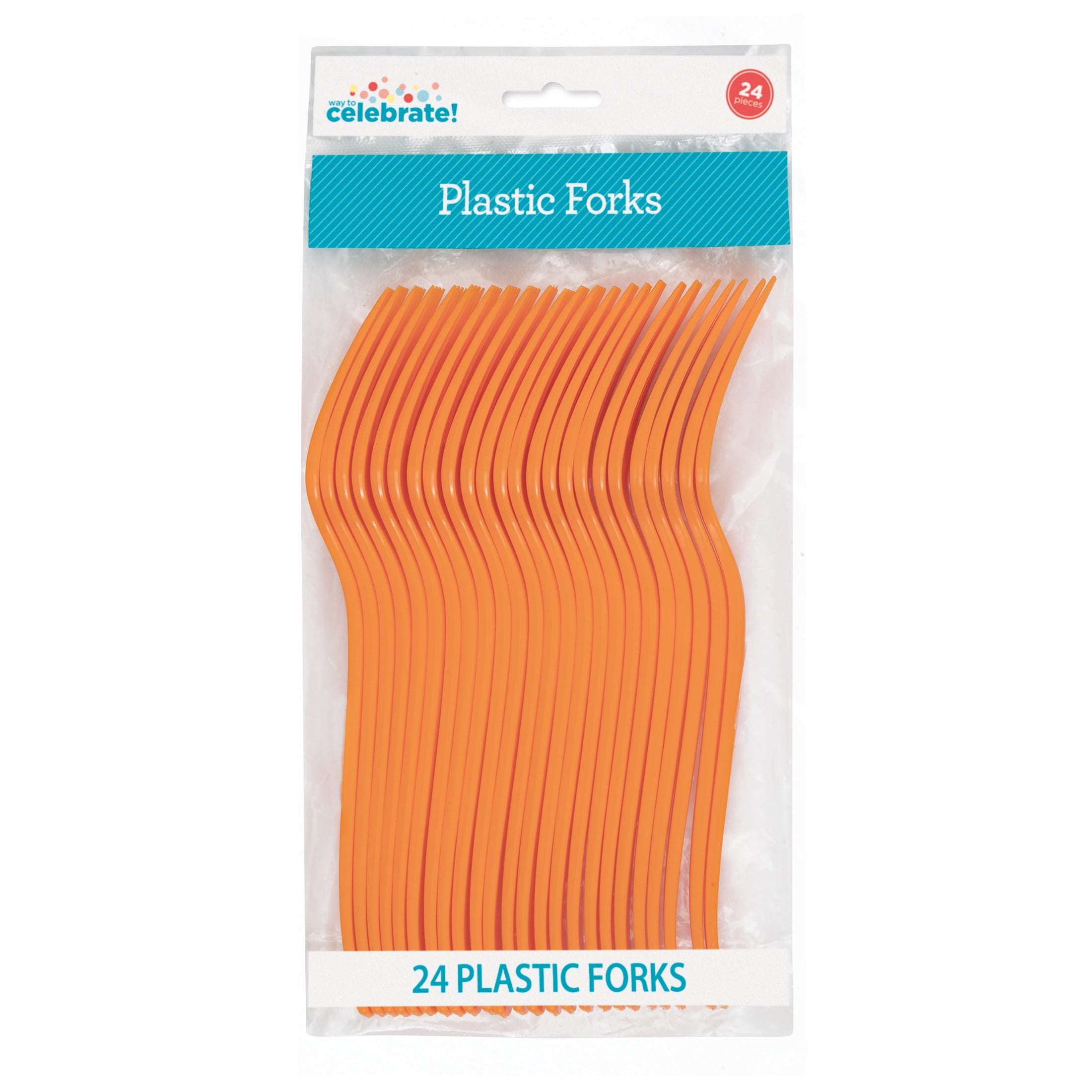 (6 pack) 24CT Orange Disposable Plastic Forks by Way To Celebrate