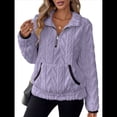 thumbnail image 3 of Suéter de Larga con Cremallera de un Cuarto para Mujer, Sudadera de Forro con Capucha, Sudaderas con Solapa, Suéteres Cálidos con Bolsillos. Púrpura L, 3 of 9