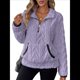thumbnail image 3 of Suéter de Larga con Cremallera de un Cuarto para Mujer, Sudadera de Forro con Capucha, Sudaderas con Solapa, Suéteres Cálidos con Bolsillos. Púrpura S, 3 of 9