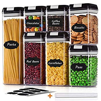 Airtight Food Storage Container Set- 7 PC Set - Best Kitchen and Pantry Containers with 8 Chalkboard Labels and Marker - BPA Free - Upgraded AS Clear Plastic Canisters with Durable Black (Best App Store For Pc)