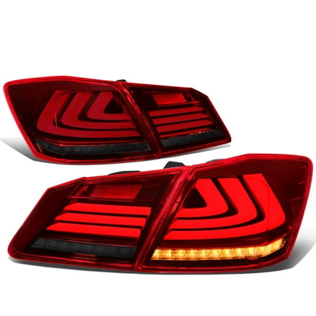 Bow Tie Tail Light Lens For 2013 to 2015 Honda Accord 4 -Door Sedan Sequential Turn Signal+3D LED Bar Tail Light / Lamp Red / Smoked Lens 14 ()
