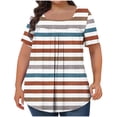 thumbnail image 2 of Frostluinai Plus Size Tops for Women Square Neck Pleated Shirts Tunic Short Sleeve Loose Fit Blouses Striped Lounge T Shirts Summer Tops, 2 of 5