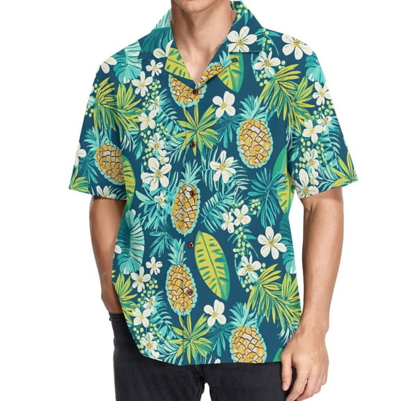 ALAZA Summer Pineapple Men's Hawaiian Shirt Short Sleeve Casual Button Down Shirts M