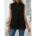 thumbnail image 3 of Gustave Women Summer Mock Neck Tank Tops Casual Ruffle Sleeveless Shirts Chiffon Button Up Blouses Loose Fit Dressy Tunic Tops "Black, XL", 3 of 6