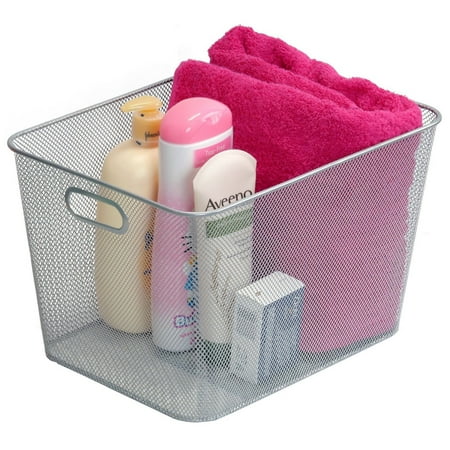 Silver Mesh Open Bin Storage Basket for Cleaning Supplies