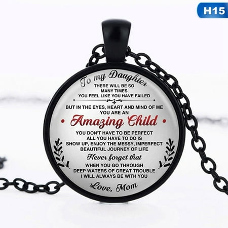 Gifts From Dad AkoaDa To My Daughter Son Time Gemstone Cabochon Glass Letter Necklace Handmade Glass Family Gift Jewelry From Mom Dad ()