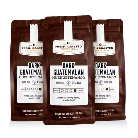 3 pack Fresh Roasted Coffee, Dark Guatemalan Coffee, Medium-Dark Roast, Ground, 12 oz