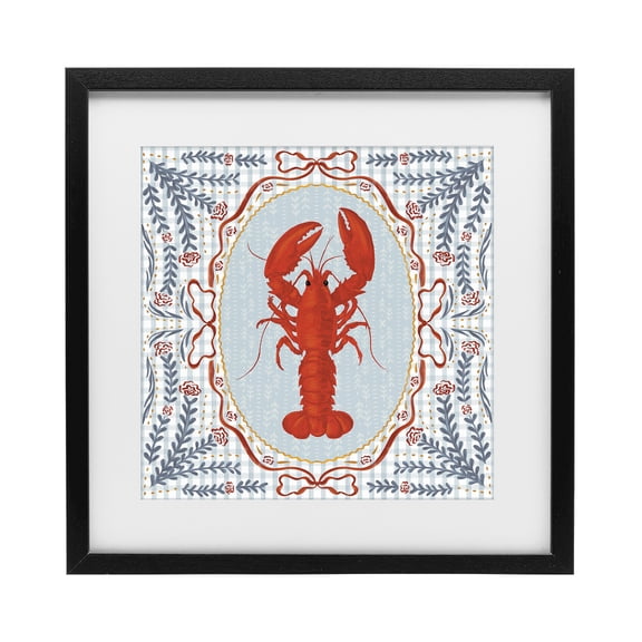 Stupell Industries Coastal Lobster Portrait Blue Gingham Black Framed Print Under Glass, 13 x 13, by Vero Illustrates