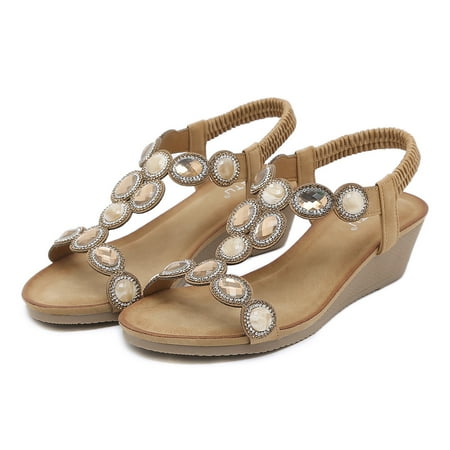 

kpoplk Wedges Sandals For Women Womens Wedge Platform Sandals Ankle Strap Concise Summer Dress Sandals(Brown)