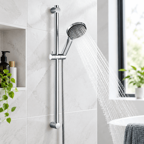 24 in Chrome 6-mode High Handheld Shower Head with Slide Bar and 60 Stainless Steel Hose