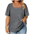 thumbnail image 6 of Womens Summer Tops Plus Size Solid Color T-Shirt Summer Casual Loose Women's Trendy Short Sleeves Squared Neck Pullover Lightweight Blouse Tops XL-5XL, 6 of 7